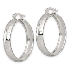 Sterling Silver Polished Diamond-cut 30x6mm Round Hoop Earrings