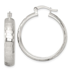 Sterling Silver Polished Diamond-cut 30x6mm Round Hoop Earrings