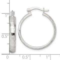 Sterling Silver Polished Diamond-cut 25x4mm Round Hoop Earrings
