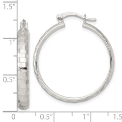 Sterling Silver Polished Diamond-cut 30x4mm Round Hoop Earrings