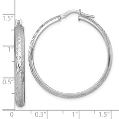 Sterling Silver Rhodium-plated Polished and Diamond-cut 4.00 x 35mm Tube Hoop Earrings