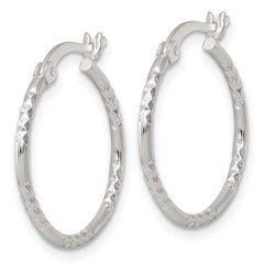 Sterling Silver Polished Diamond-cut Textured 20x1.5mm Round Hoop Earrings