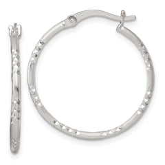 Sterling Silver Polished Diamond-cut Textured 25x1.5mm Round Hoop Earrings