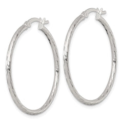 Sterling Silver Polished Diamond-cut 35x2mm Round Hoop Earrings