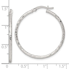 Sterling Silver Polished Diamond-cut 35x2mm Round Hoop Earrings