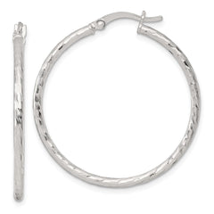 Sterling Silver Polished Diamond-cut 35x2mm Round Hoop Earrings