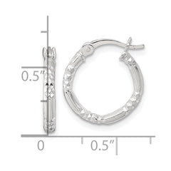 Sterling Silver Polished Diamond-cut Textured 16x2.25mm Round Hoop Earrings