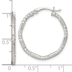 Sterling Silver Polished Diamond-cut Textured 25x2.25mm Round Hoop Earrings