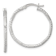 Sterling Silver Polished Diamond-cut Textured 30x2.25mm Round Hoop Earrings