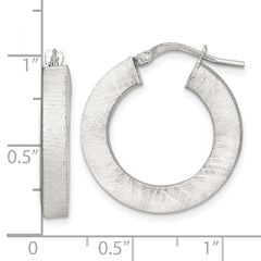 Sterling Silver Brushed Textured 4.25mm x 24mm Square Tube Hoop Earrings