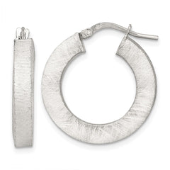 Sterling Silver Brushed Textured 4.25mm x 24mm Square Tube Hoop Earrings
