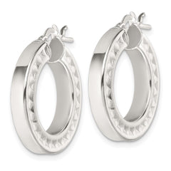 Sterling Silver Polished and Textured 4.00 x 23mm Hoop Earrings