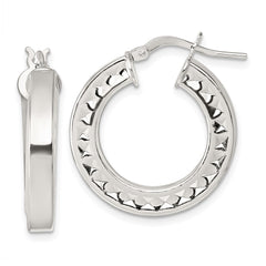 Sterling Silver Polished and Textured 4.00 x 23mm Hoop Earrings