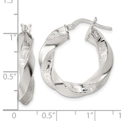 Sterling Silver Polished Greek Key 5mm Twisted tube Hoop Earrings