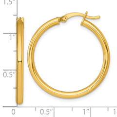 Sterling Silver Gold-tone Polished 2.5mm x 30mm Round Tube Hoop Earrings