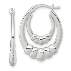Sterling Silver Polished Scalloped Double Oval Hollow Hoop Earrings