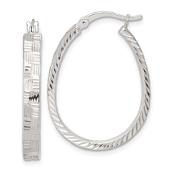 Sterling Silver Polished Straight Diamond-cut 4.0mm Oval Hoop Earrings