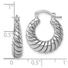 Sterling Silver Rhodium-plated Polished 5.5 x 18mm Twisted Graduated Tube Hoop Earrings