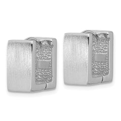 Sterling Silver Rhodium-plated Brushed 8mm Square Hinged Hoop Earrings
