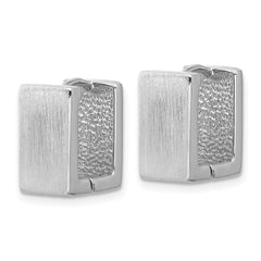 Sterling Silver Rhodium-plated Brushed 8mm Square Hinged Hoop Earrings