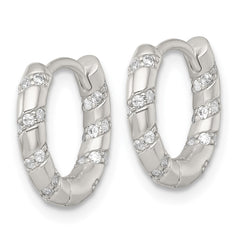 Sterling Silver Polished CZ Round Hinged Hoop Earrings