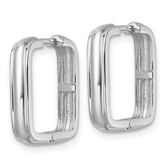Sterling Silver Rhodium-plated Polished And Grooved 3.5mm x 17mm Square Hinged Hoop Earrings