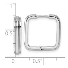 Sterling Silver Rhodium-plated Polished And Grooved 3.5mm x 17mm Square Hinged Hoop Earrings