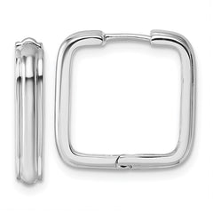 Sterling Silver Rhodium-plated Polished And Grooved 3.5mm x 17mm Square Hinged Hoop Earrings