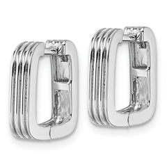 Sterling Silver Rhodium-plated Polished And Grooved 3.5mm x 14mm Square Hinged Hoop Earrings