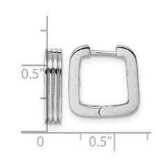 Sterling Silver Rhodium-plated Polished And Grooved 3.5mm x 14mm Square Hinged Hoop Earrings