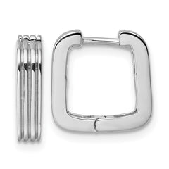 Sterling Silver Rhodium-plated Polished And Grooved 3.5mm x 14mm Square Hinged Hoop Earrings