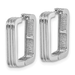 Sterling Silver Rhodium-plated Polished And Grooved 3.5mm x 17mm Square Hinged Hoop Earrings - 2
