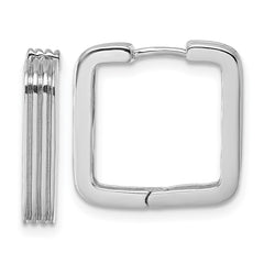 Sterling Silver Rhodium-plated Polished And Grooved 3.5mm x 17mm Square Hinged Hoop Earrings - 2