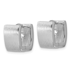 Sterling Silver Rhodium-plated Brushed 8.5mm x 12mm Square Hinged Hoop Earrings