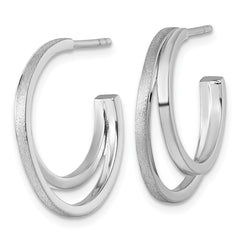 Sterling Silver Rhodium-plated Polished and Satin Double C-Hoop Post Earrings - 2