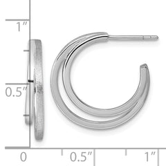 Sterling Silver Rhodium-plated Polished and Satin Double C-Hoop Post Earrings - 2
