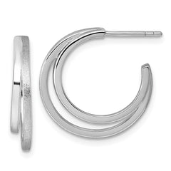 Sterling Silver Rhodium-plated Polished and Satin Double C-Hoop Post Earrings - 2