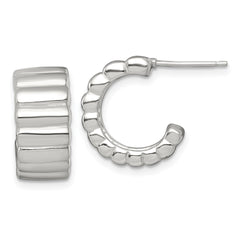 Sterling Silver Polished and Ridged 8.0mm Post C-Hoop Earrings
