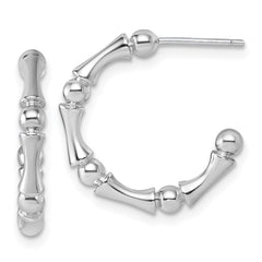 Sterling Silver Rhodium-plated Polished Patterned 3mm x 17mm Post C-Hoop Earrings