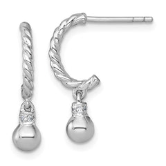 Sterling Silver Rhodium-plated Polished and Twisted CZ Post J-Hoop Dangle Earrings