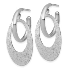 Sterling Silver Rhodium-plated Polished and Brushed Oval Dangle C-Hoop Post Earrings - 2