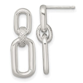 Sterling Silver Polished and Textured Fancy Rectangular Link Dangle Post Earrings