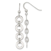 Sterling Silver Polished and Textured Four Circles Dangle Shepherd Hook Earrings