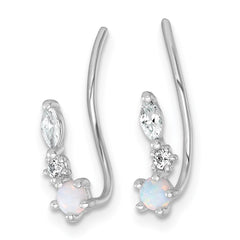 Sterling Silver Rhodium-plated Polished CZ and Lab Created Opal Ear Climber Earrings