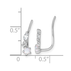 Sterling Silver Rhodium-plated Polished CZ and Lab Created Opal Ear Climber Earrings