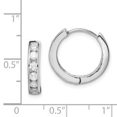 Sterling Silver Rhodium-plated CZ Hinged Hoop Earrings - 6