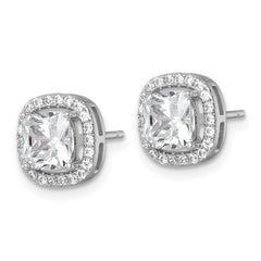 Sterling Silver Rhodium-plated Polished 10.0mm Cushion CZ Halo Post Earrings