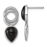 Sterling Silver Rhodium-plated Polished Black Agate Teardrop and Circle Mis-Matched Post Earrings