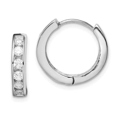 Sterling Silver Rhodium-plated CZ Hinged Hoop Earrings - 6