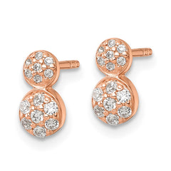 Sterling Silver Rose Gold-plated Polished Fancy CZ Two Circles Post Earrings